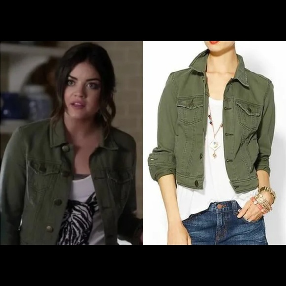 SOLD- Free People Distressed Denim Jacket Green Army Women’s  XS 0 Pretty Little - Picture 3 of 16